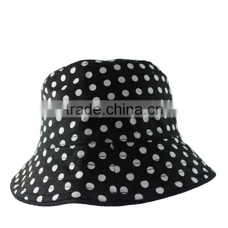 wholesale blank fabric headwear bucket hat with white dots
