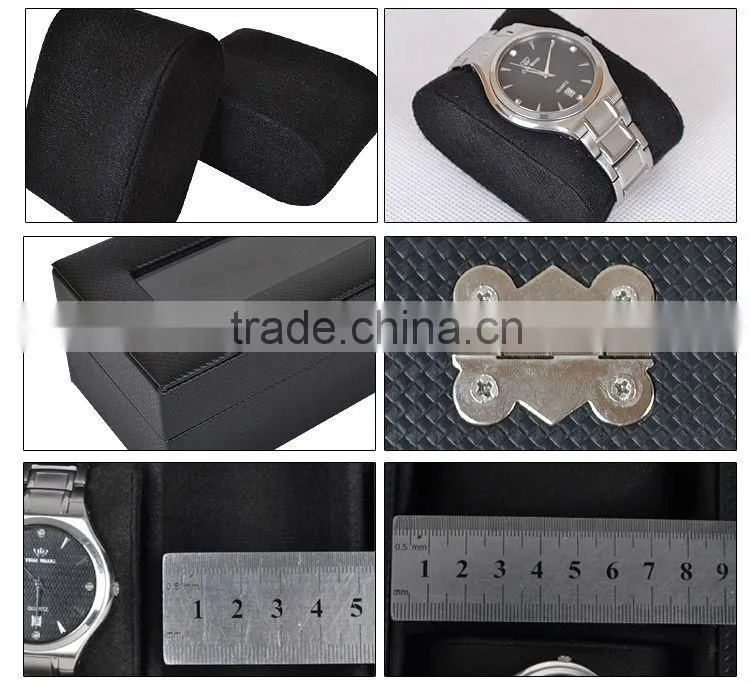 5 slots black faux leather empty watch case