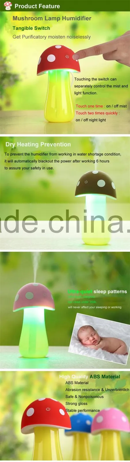 New mushroom lamp led night light usb humidifier purifier air diffuser atomizer