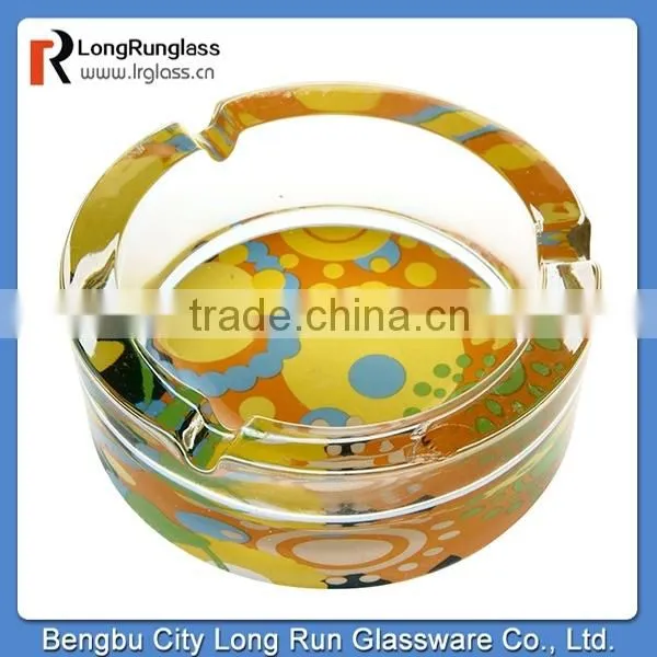 LongRun 932g round Delicated Antique bottom with deacal glass ashtray new design glass