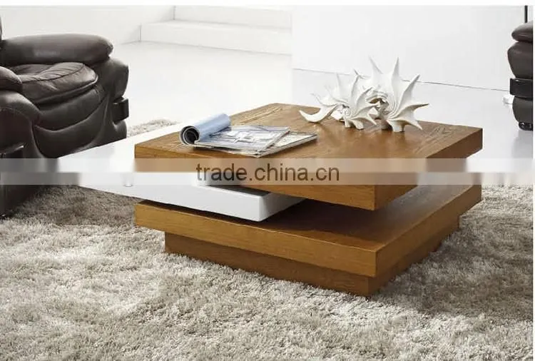 square wooden functional coffee table rotating coffee table three layers