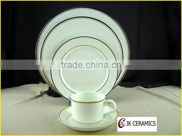 Wholesale Gold Rim Bone China Dinnerware set, White Dinnerware set