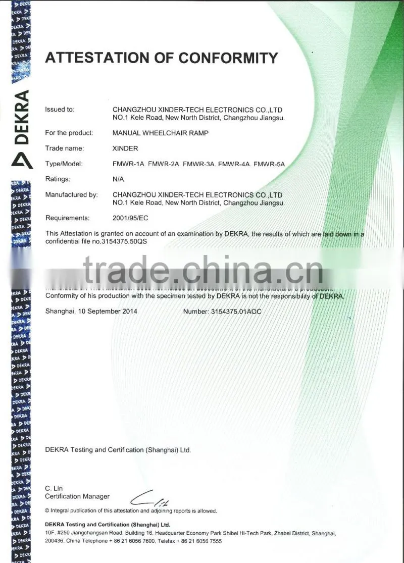 Handicap disabled Manual Wheelchair Ramp Slope for City Bus with CE certificate