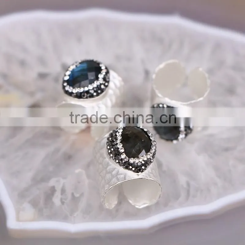 Nature Labradorite / Freshewater Pearl / Red Coral / Turquoise Gemstone Druzy Ring Wholesale