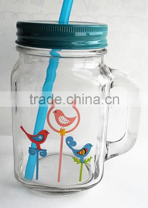 Straw beverage glass jar with handle