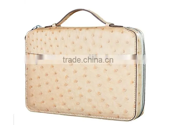 Large Capacity Ostrich Leather Fancy Mens Wallet Custom Clutch Bag Zipper Wallet for Man