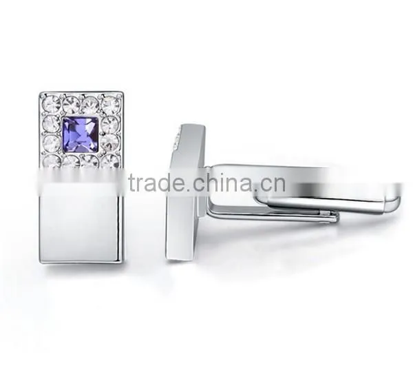 2016 Wholesale shiny silver copper cuff links shirts mens square crystal cufflink jewelry