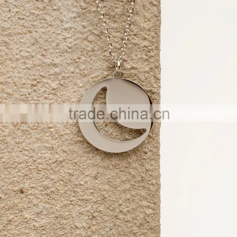 Stainless Steel I Love You Engraving Moon and Heart Pendant
