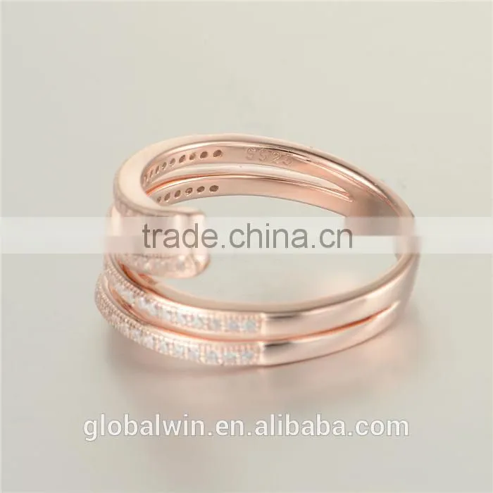 Hign Quality 925 Sterling Silver Cz Rose Gold Plated Fashion Rings Jewelry