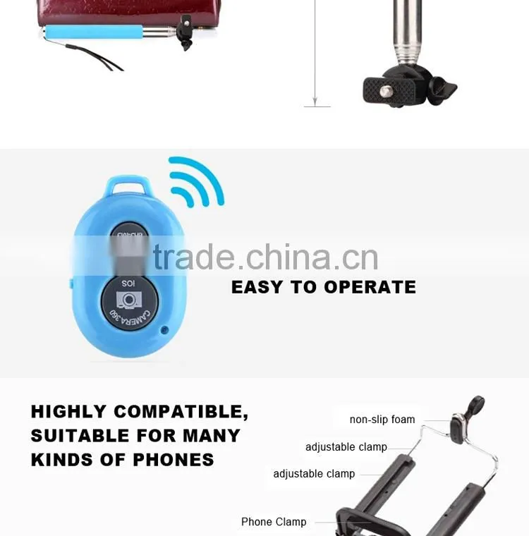 2015 new stick selfie with bluetooth custom selfie-stick for cell phone