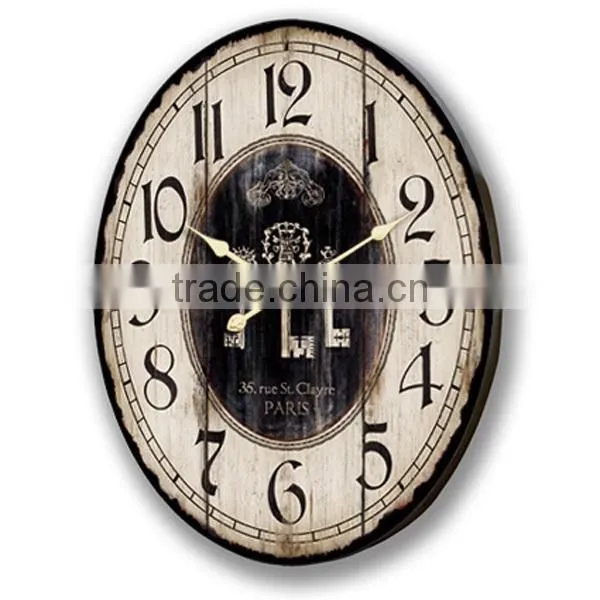Oval Shape Wooden Wall Clock MDF Wall Clock Vintage Wall Clock Wholesale
