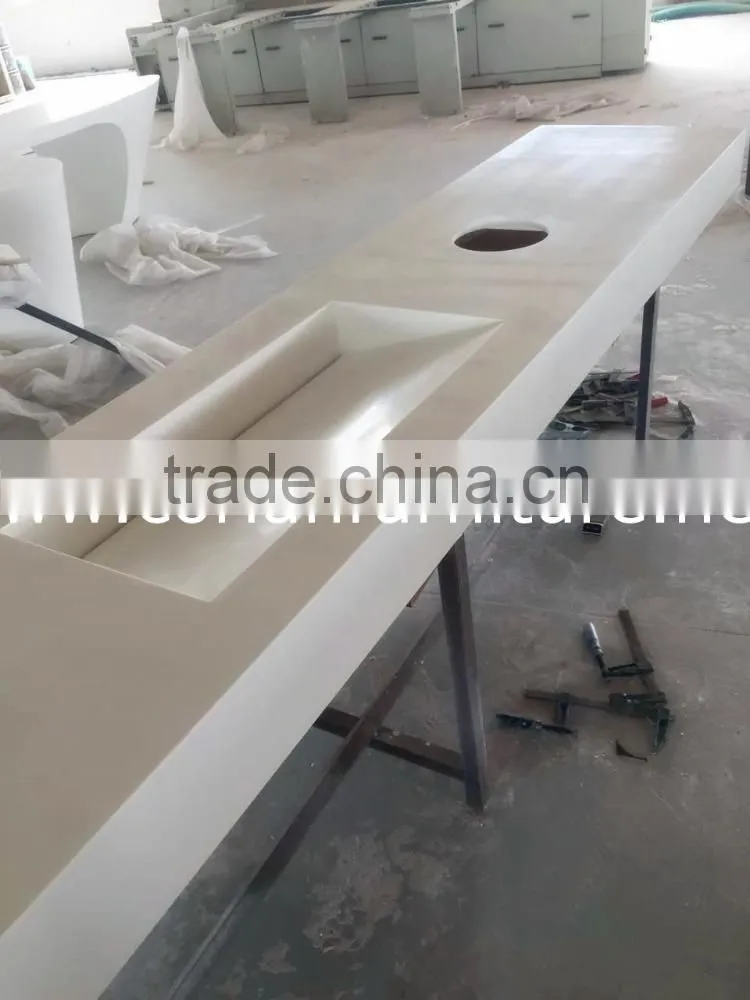 Double sink corian basin with mirror