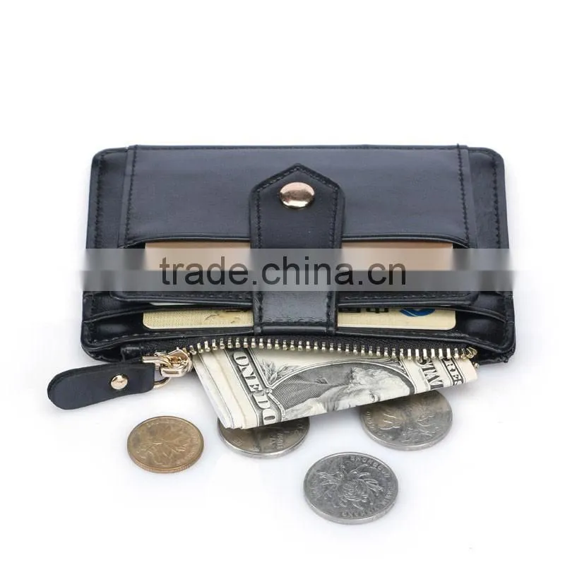 Hot Sale Bifold Style Genuine Leather RFID Blocking ID Card Holder Multi Credit Card Pocket Cash Purse with Buckle Zipper