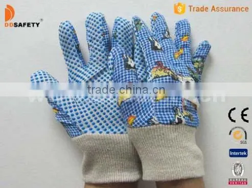 Blue Dots On Plam Dots Pattern Back Protective Kids Hands Garden Gloves