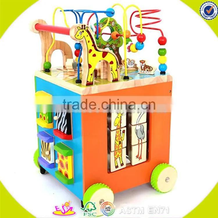 Wholesale multifunctional wooden kids trailer best gift for kids wooden kids trailer top sale wooden push walker W16E041