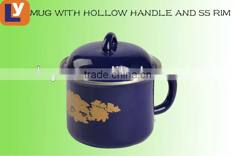 12CM dark color enamel mug with hollow handle
