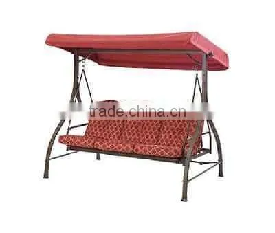 Colorful 3 seats red patio hanging chair outdoor swing chair with 7cm cushion for hot sale