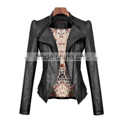 2014 New Women's jackets Short Slim Collar motorcycle leather jacket coat