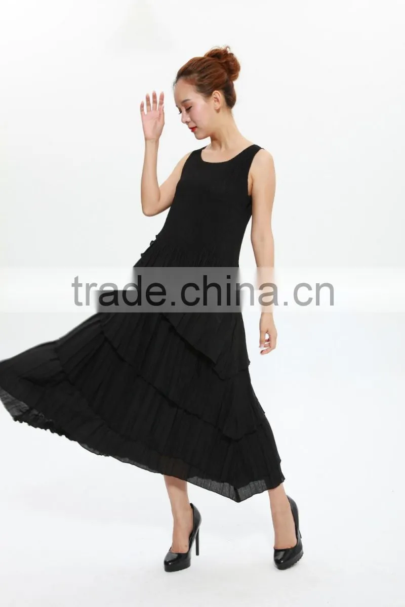 Pleat ladies sleeveless vest dress new design cake dresses