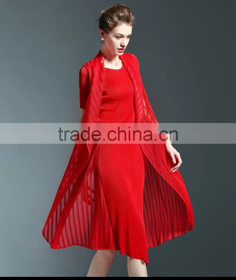 Wholesale England style chiffon spliced wrinkled midi dress for lady