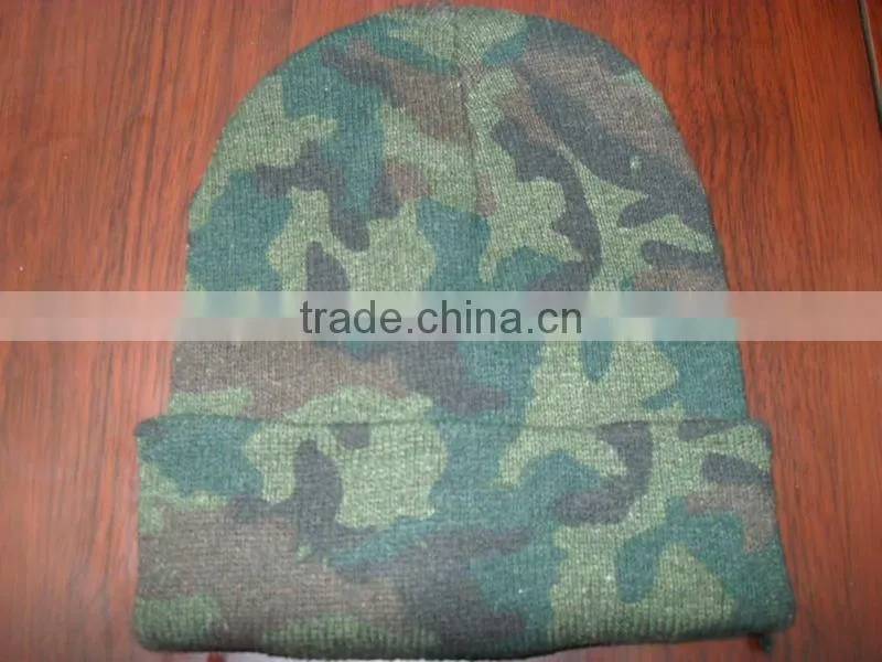 camo pattern winter knitted beanie hat