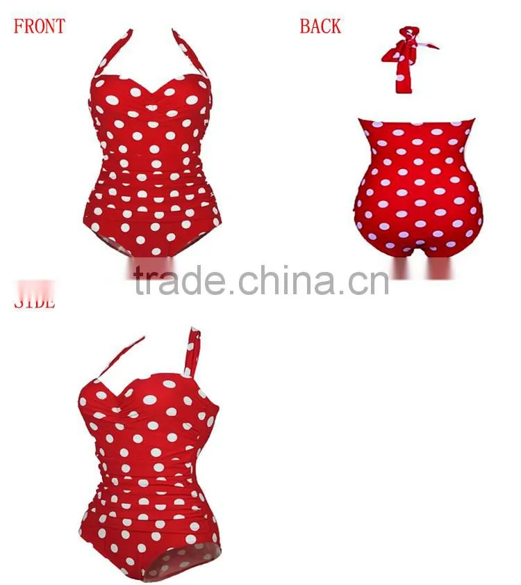 Retro Vintage Floral Print White Polka One Piece Swimwear Monokinis