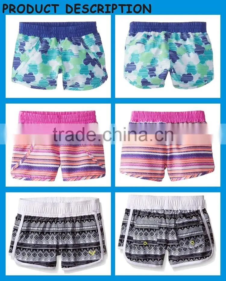 Blue Floral Polyester Board Shorts Summer Swim Short For Girl