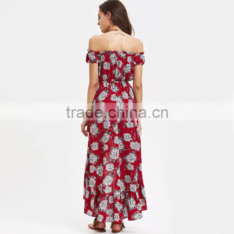 Scarlet 2017 irregular hem and off-shoulder chiffon ladies long dress