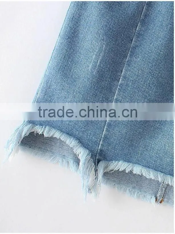 2017 Fashion Girl custom Summer denim skirt emboridery floral casual skirt