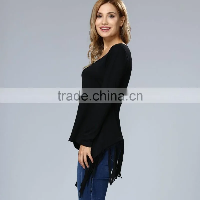 Fashion Blouse Back Lace Design Long Sleeve Korean Blouse For Wholesale 2017