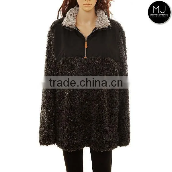 Plus Size Women Clothing Youth Quarter Zip Knitted Sherpa Fleece True Grit Frosted Pullover Sweater Sports Winter Jacket