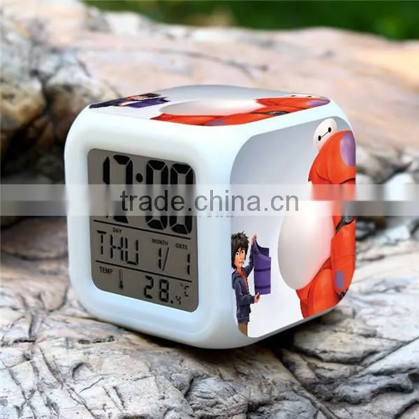 Wholesale Led Alarm clock, Big Hero 6 digital clock for children, colorful change LED clocks for kids