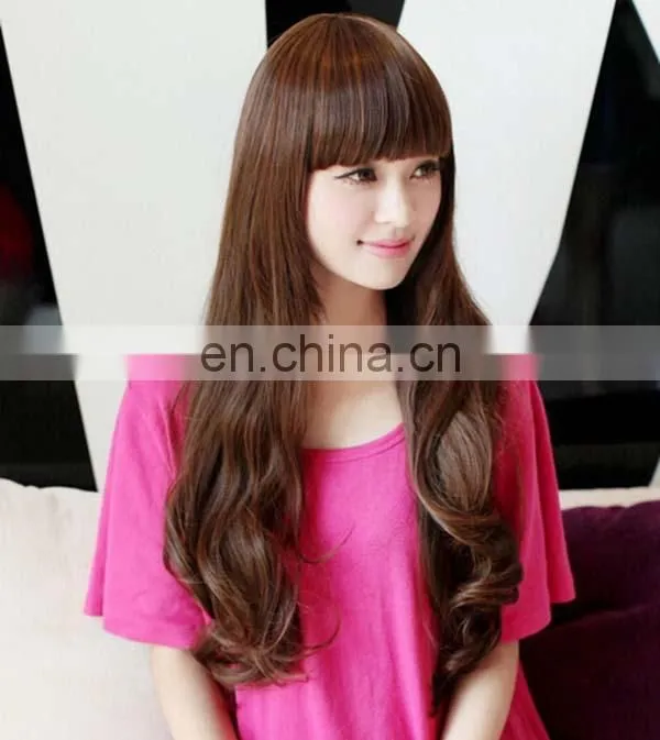Long curly wig fluffy wigs neat bang pear volume wigs