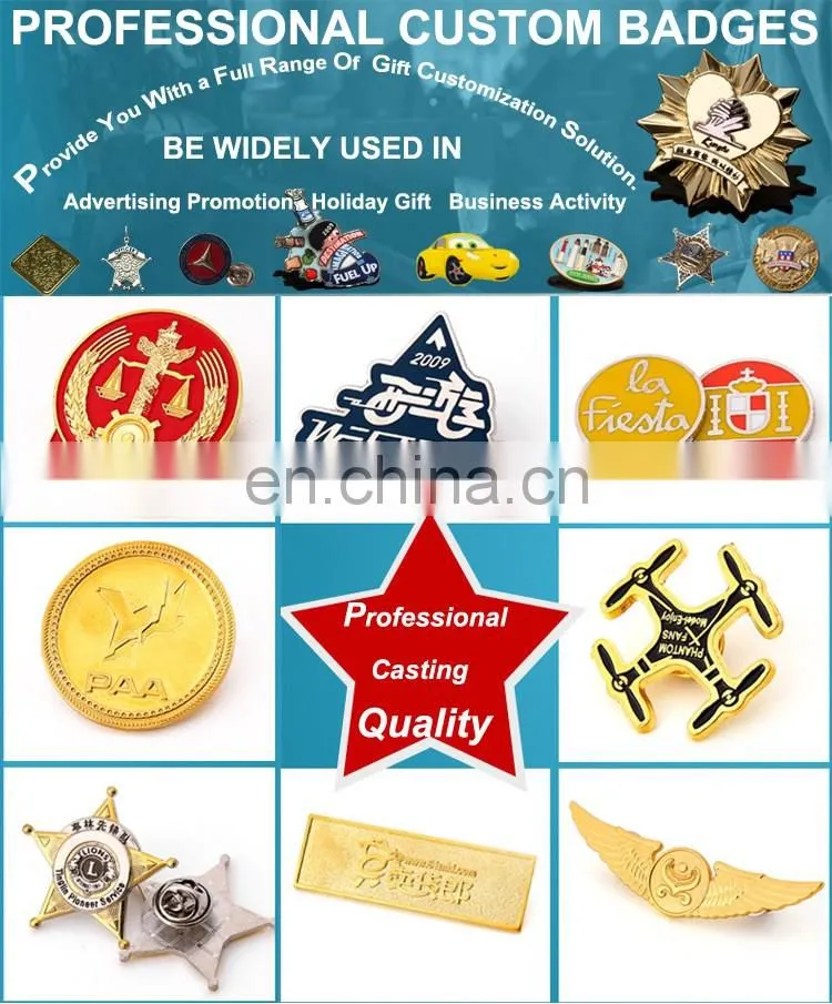 Wholesale Custom logo design metal iron clothing badge for working clothes school uniform