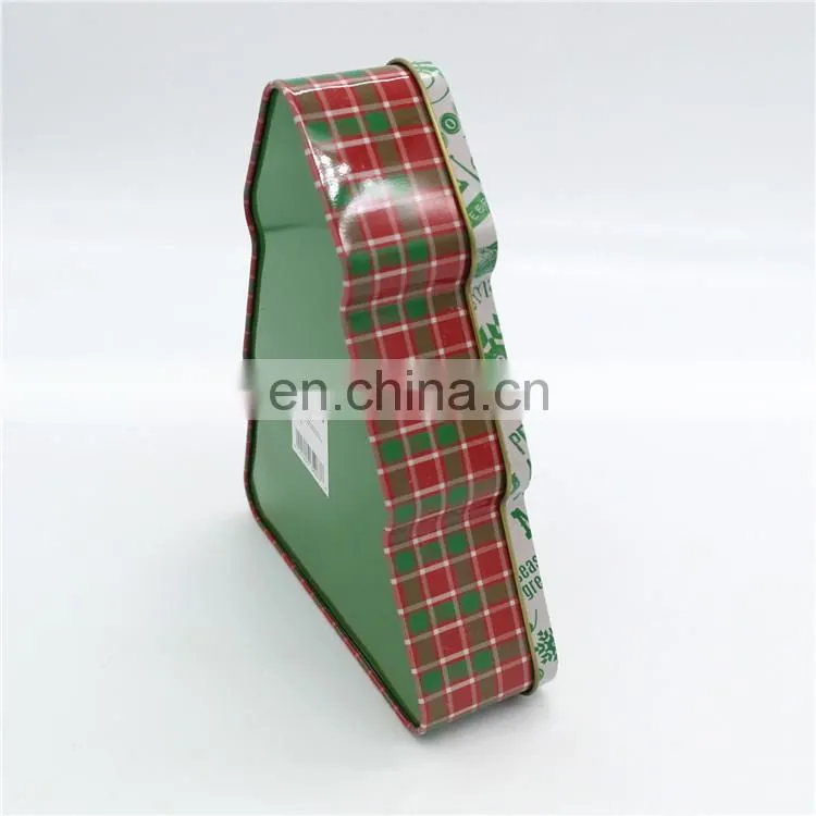 Vintage festival design christmas tree shaped gift storage tin box whole sale