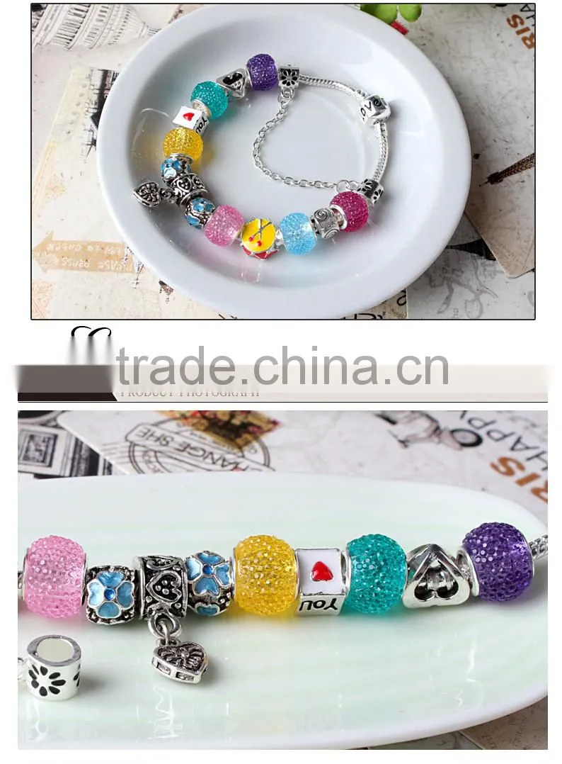 TG19 Bead bracelet wholesale bracelet china love charm 2015 popular silver handmade glass bead bracelet