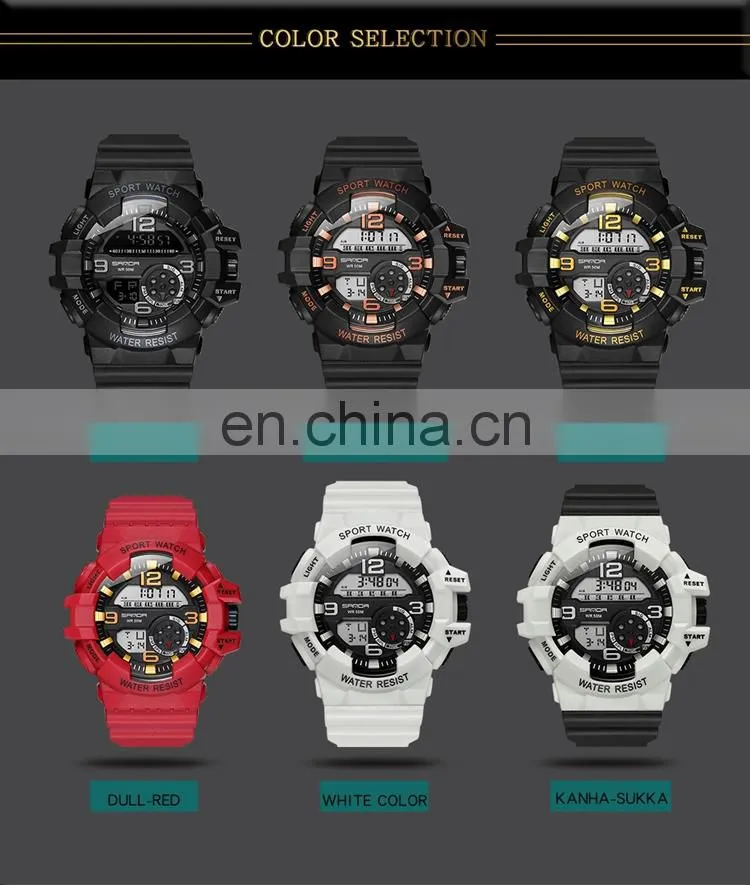 SANDA 387 Latest waterproof silicone bracelet sport wrist watches digital military watch