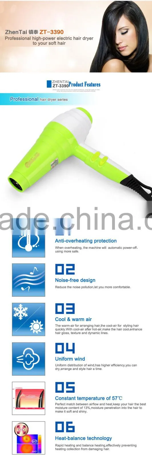 Household Hair Dryer New Style Hair Dryer Commercial Hair Dryer ZT-3390