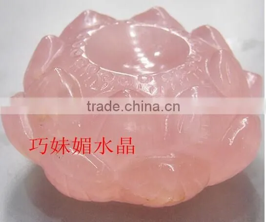 2015 Newest Rose Natural QUARTZ CRYSTAL lotus flower and Green lotus leaf Carved Healing
