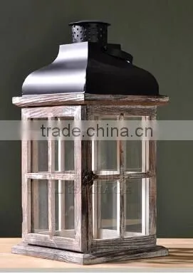 small house lighted table centerpieces,hanging glass candle lanterns,Outdoor Decor Wood Lantern With Metal Top