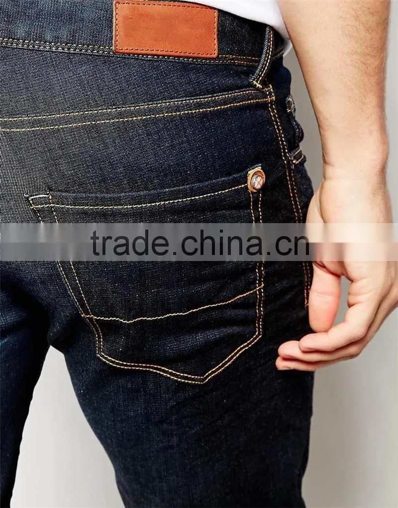 cuffed skinny men denim jean black color fade proof men jean OEM service