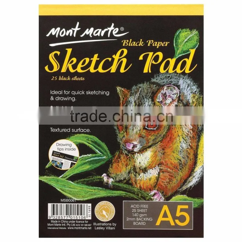 Mont Marte Black Paper Sketch Pad 25 sheet 140gsm A5