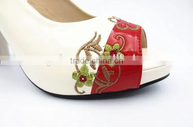 new high class mix color middle heel slingback sandals with embroider