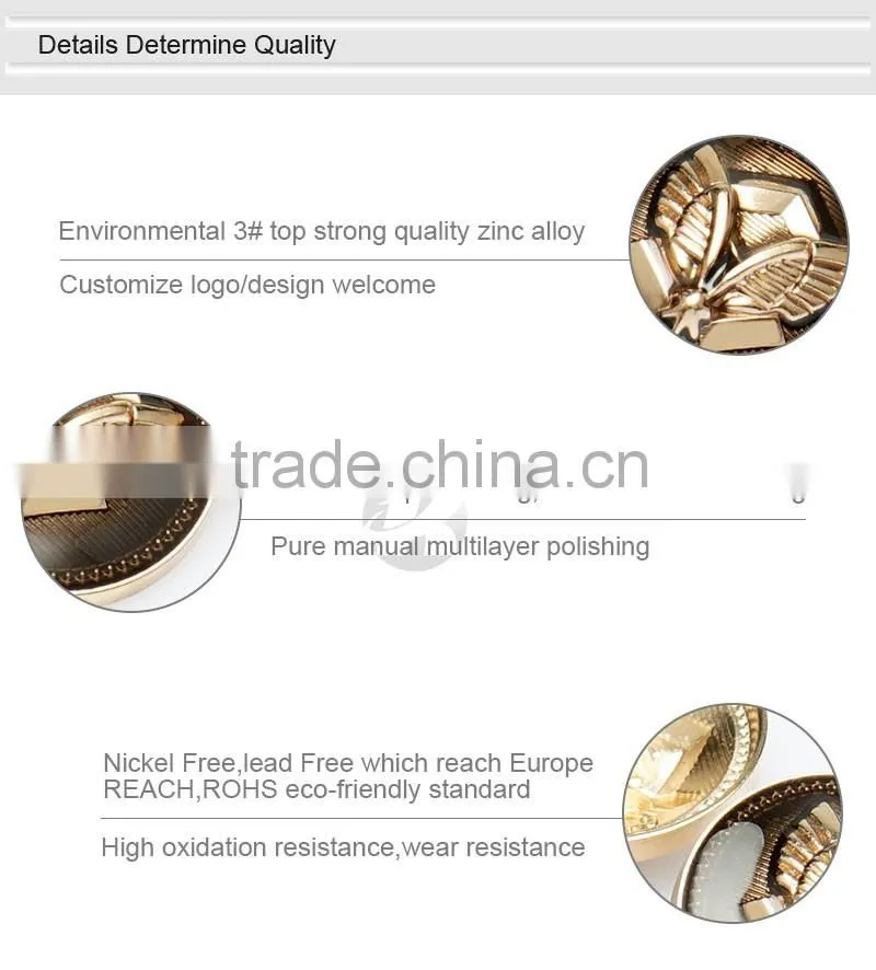 High Grade Fashion Gold Metal Custom Sewing Buttons
