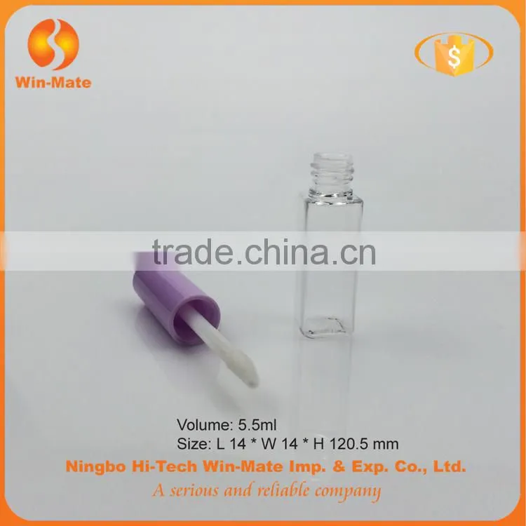 mini purple cap flat empty 5.6ml clear plastic lip gloss tube