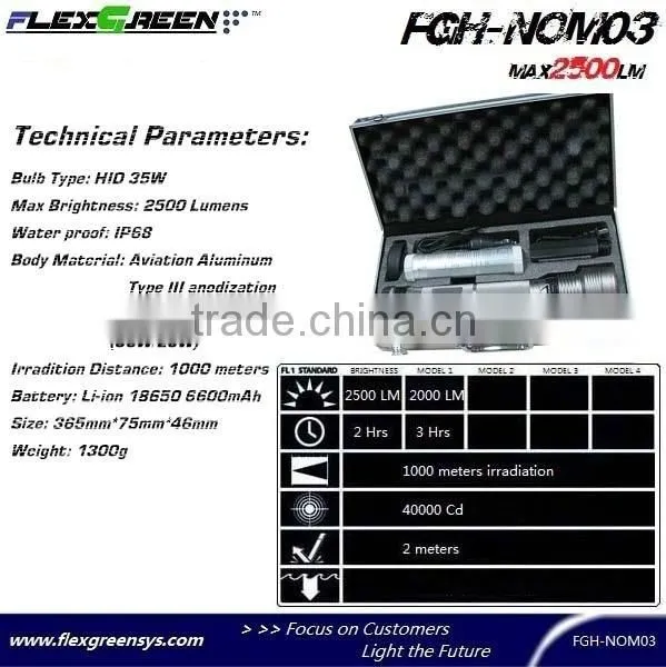 rechargeable 18650 battery 35W HID military torch