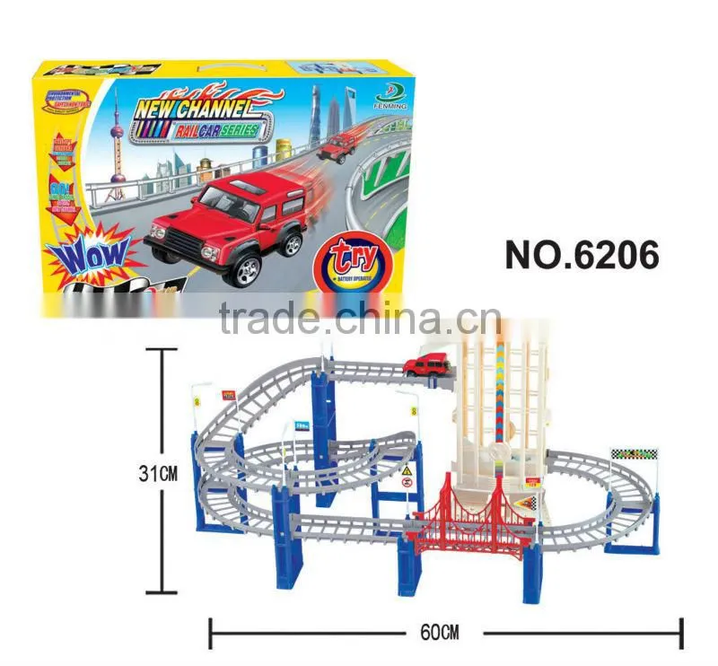 Plastic toy B/O railcar with music and light/ railway toy set 6206