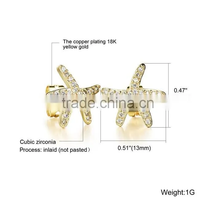 professional china supplier zircon rhodium plated starfish earring