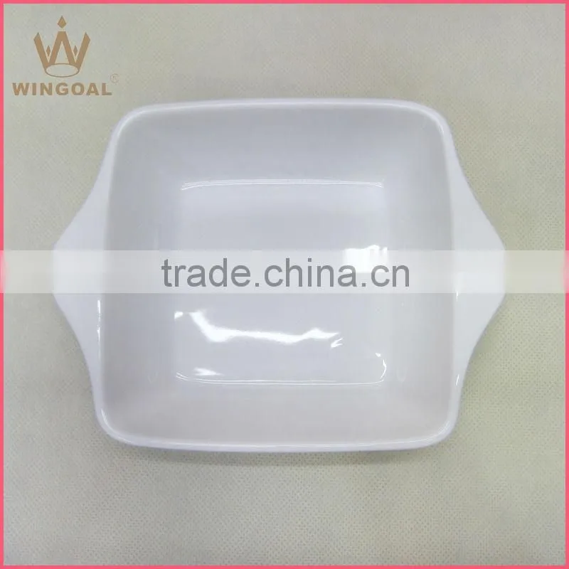pure white square ceramic ovenware with ears
