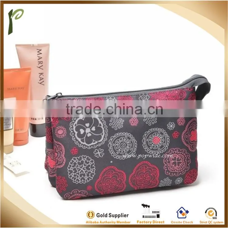 Popwide 2015 Wholesales Flower Pattern Design High Quality Cheap Polyester Cosmetic Travel Handbag